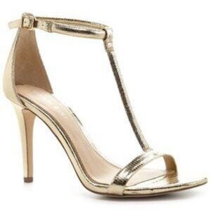 Gianni Bini Antonios T-Strap Heels in Sand Gold Metallic in Size 9.